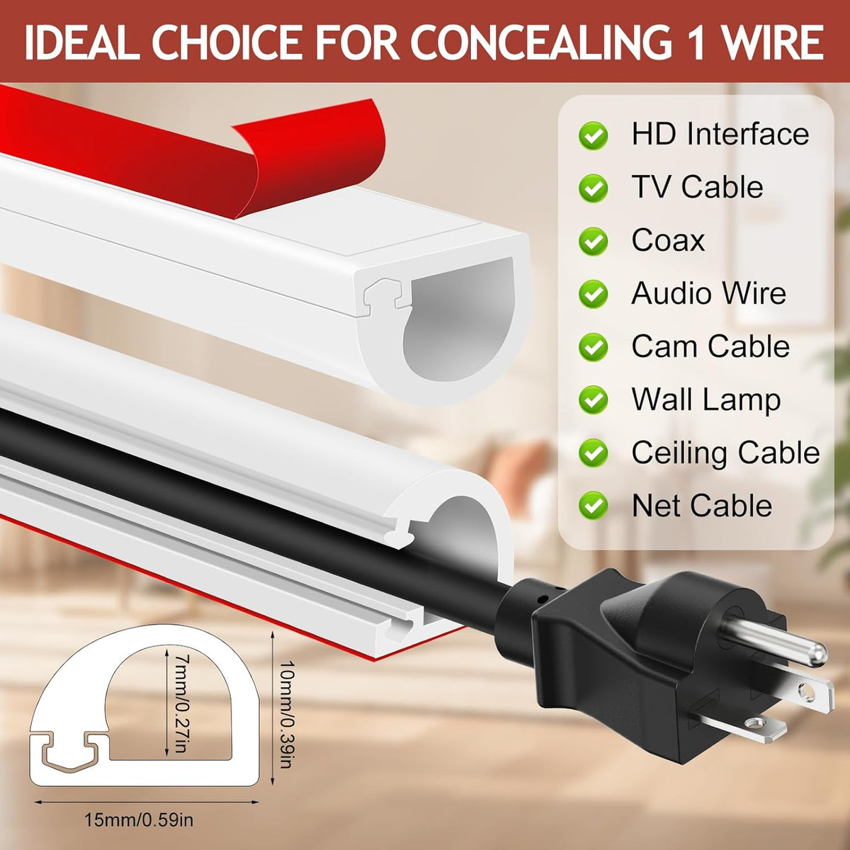 YESSZ (White-1 118inch) Self-Adhesive Silicone Cable Hider, Flexible Wire Cover Cable Raceway for Wires, Wall Mount TV
