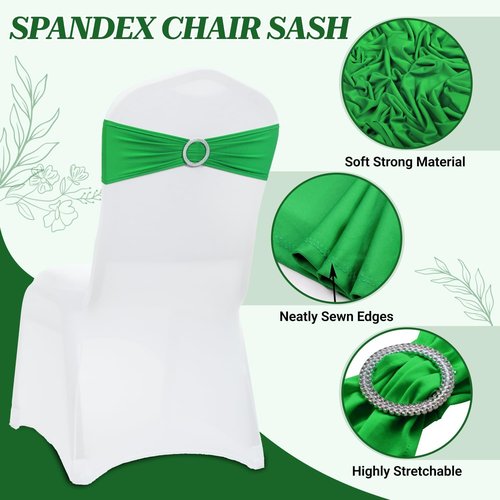 MDS Spandex Chair Sashes - Universal Fit Elastic Stretch Bands with Buckle for Weddings | Light Green, 250 Pack