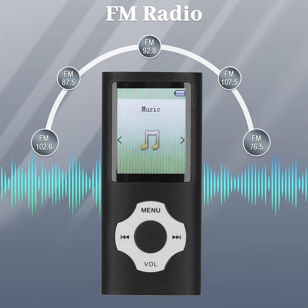 Jectse MP3 MP3 MP4 16GB Bluetooth Player, Ultra Slim Player Portable Music Player with Small Memory Card, Noise