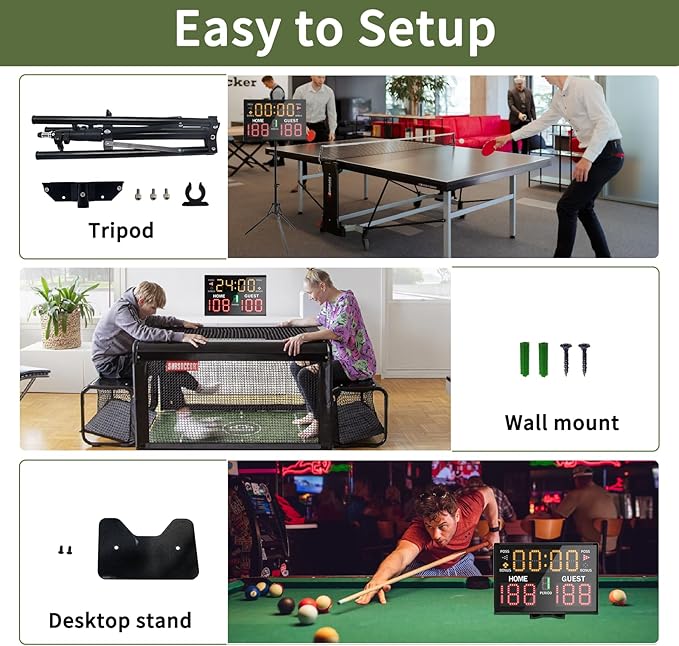 Basketball Digital Scoreboard with Remote,Battery Powered Portable Tabletop Electronic Scoreboard with 75dB Buzzer,Countdown Timer & Score for Games