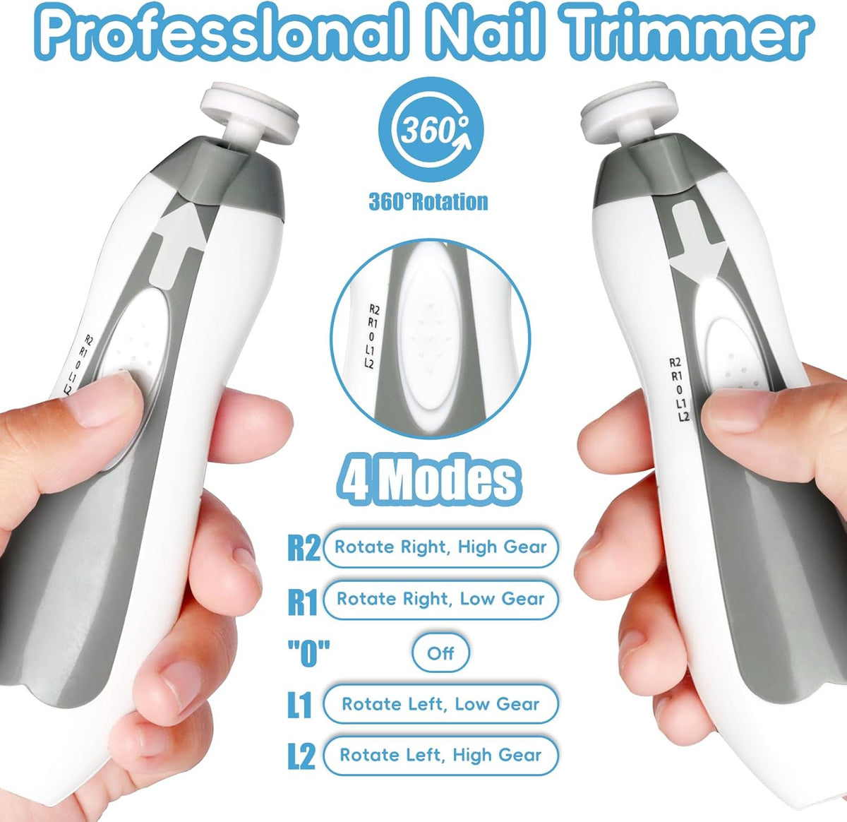 Skiennix Baby Nail Trimmer - 6-in-1 Electric Grooming Kit for Infants & Adults | Grey Color