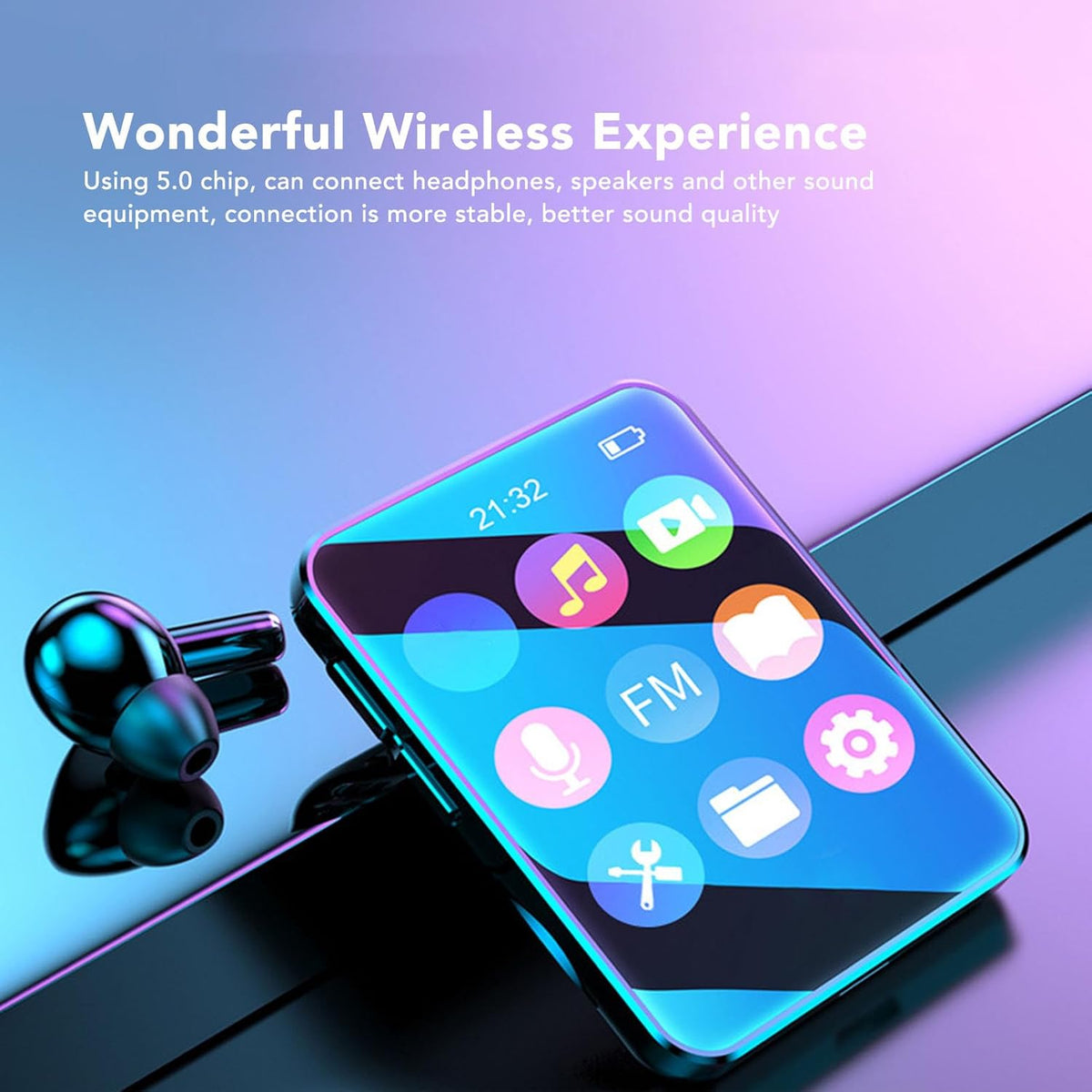 MP3 Bluetooth5.0, 1.8 inch 128GB (32G) Player with Portable Music Player with Back Clip, Built in Speaker, FM Radio