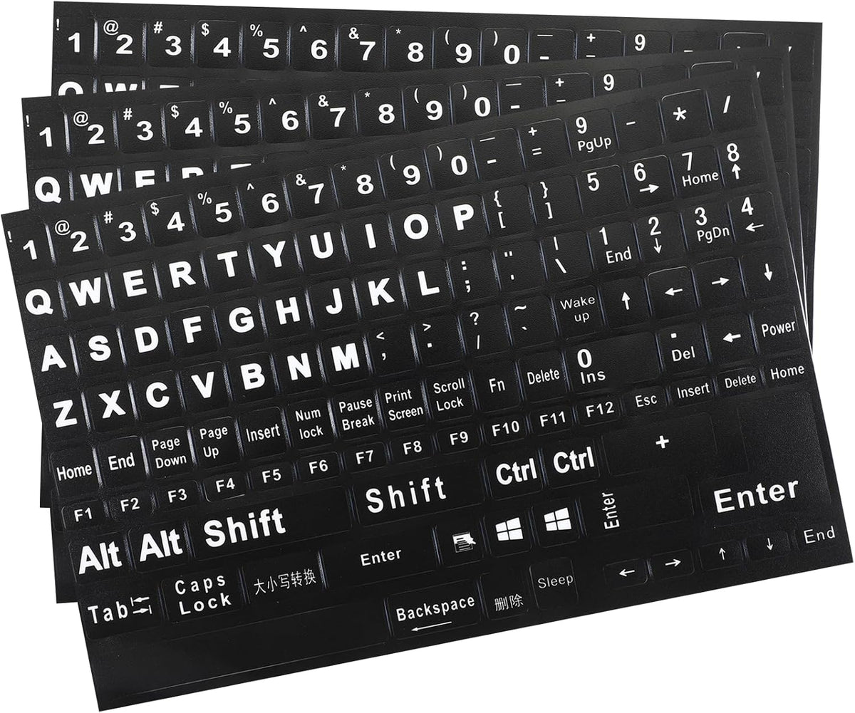 SynHHergyx 3 Keyboard Letter Stickers, Pcs Universal English Keyboard Stickers Replacement Matte Black Background