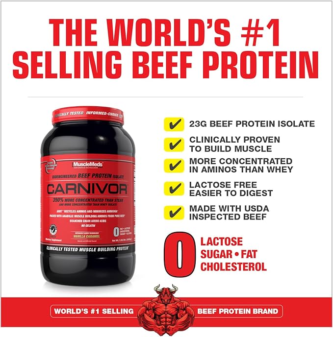 MuscleMeds Carnivor, Light Brown, Vanilla Caramel, 1.95 Pound (Pack of 1)
