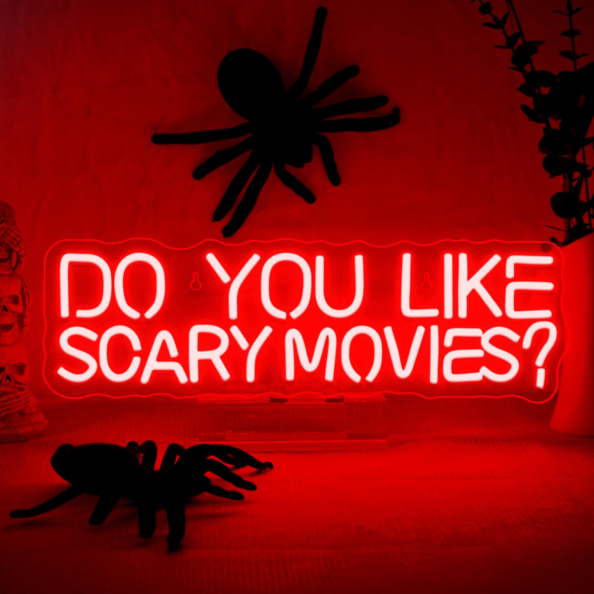 FAXFSIGN Do You Like Scary Movies Neon Sign Horror Cinema Neon Signs for Wall Decor LED Night Light for Escape Room Bar Club Party Teen Boy Man Cave Game Gothic Halloween Decoration