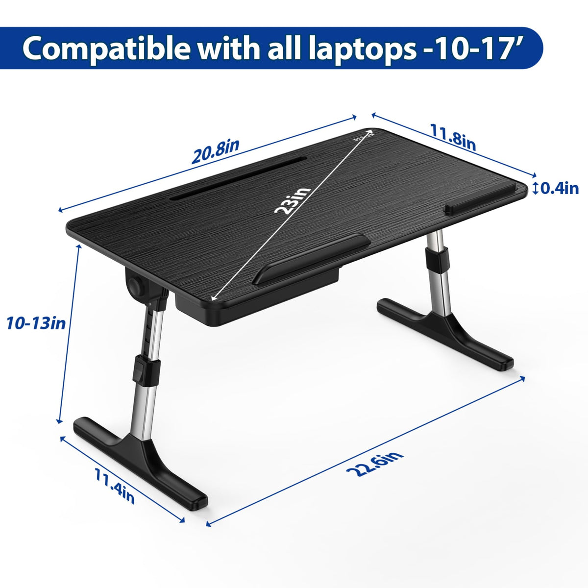 Besign LT05 Adjustable Laptop Table, Lap Desk, Portable Standing Bed Desk, Foldable Sofa Breakfast Tray, Notebook Computer Stand for Reading and Writing, Medium Size, Black