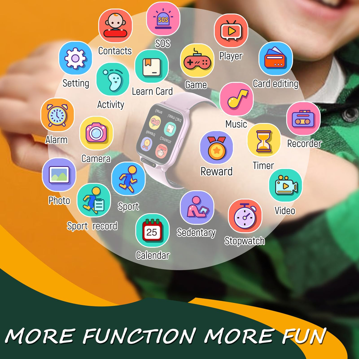 Smart Watch for Kids, 1.85" Fitness Tracker with Heart Rate, Sleep Monitor, IP68 Waterproof Smartwatches with Video Music, Pedometer, Game, NO APP/Phone, Gift for Boys Girls. (Classic, Pink)