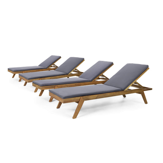 Christopher Knight Home Caily Outdoor Chaise Lounge with Cushions - Acacia Wood - Teak/Dark Gray (Set of 4)