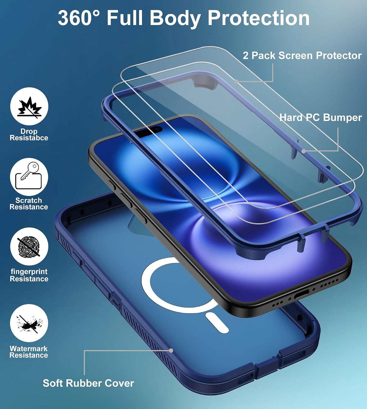 Aimoll-88 16 2X 16 2 for iPhone Case, [Compatible with MagSafe] with Screen Protector Heavy Duty Drop Protection, Full