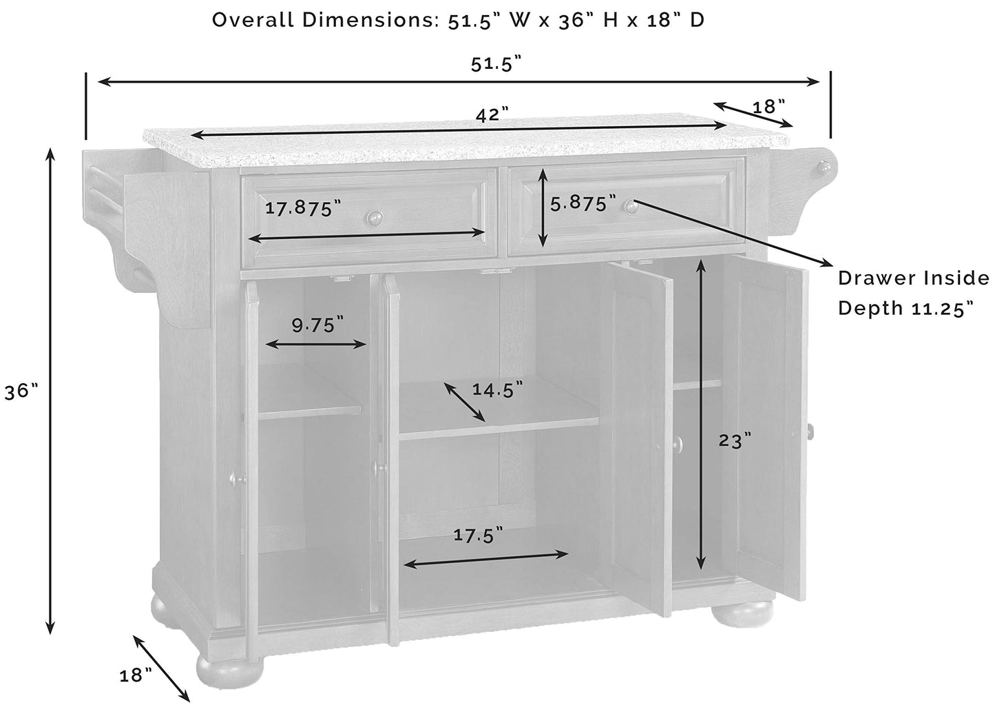 Crosley Furniture Alexandria Stone Top Rolling Kitchen Island Storage Cart, Microwave Stand, Spice Rack, Black