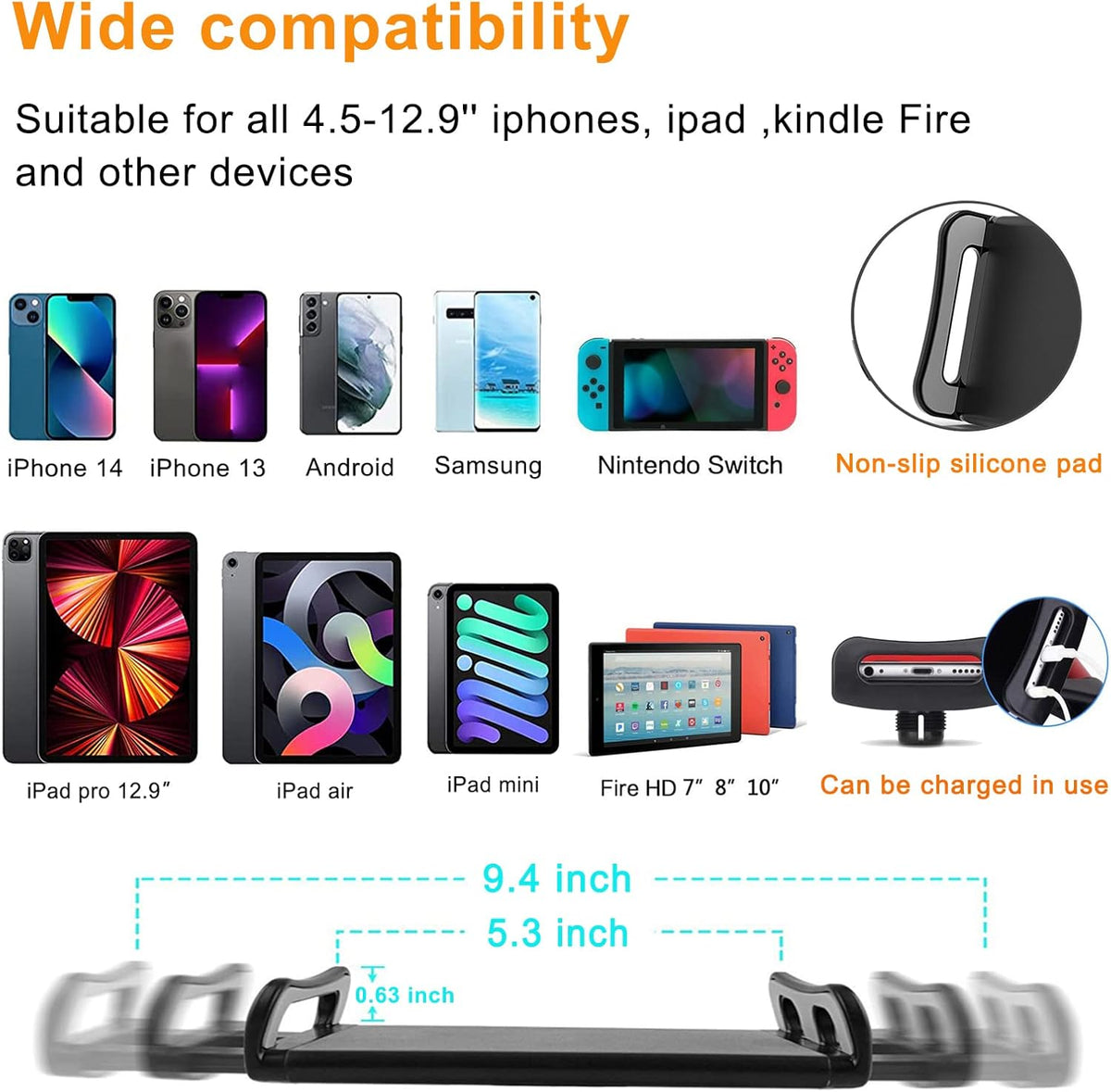 Awlbstruse 4.5-13" Tablet Stand Phone Holder for Bed,iPad Holder for Desk, Headboard,Bedside,Table, Compatible