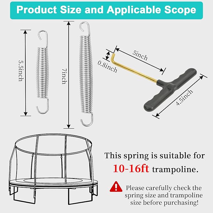 24 Pcs Trampoline Springs, 5.5-7 Inch Heavy Duty Stainless Steel Replacement Springs, Universal Trampoline Accessories Springs with 2 T-Hooks