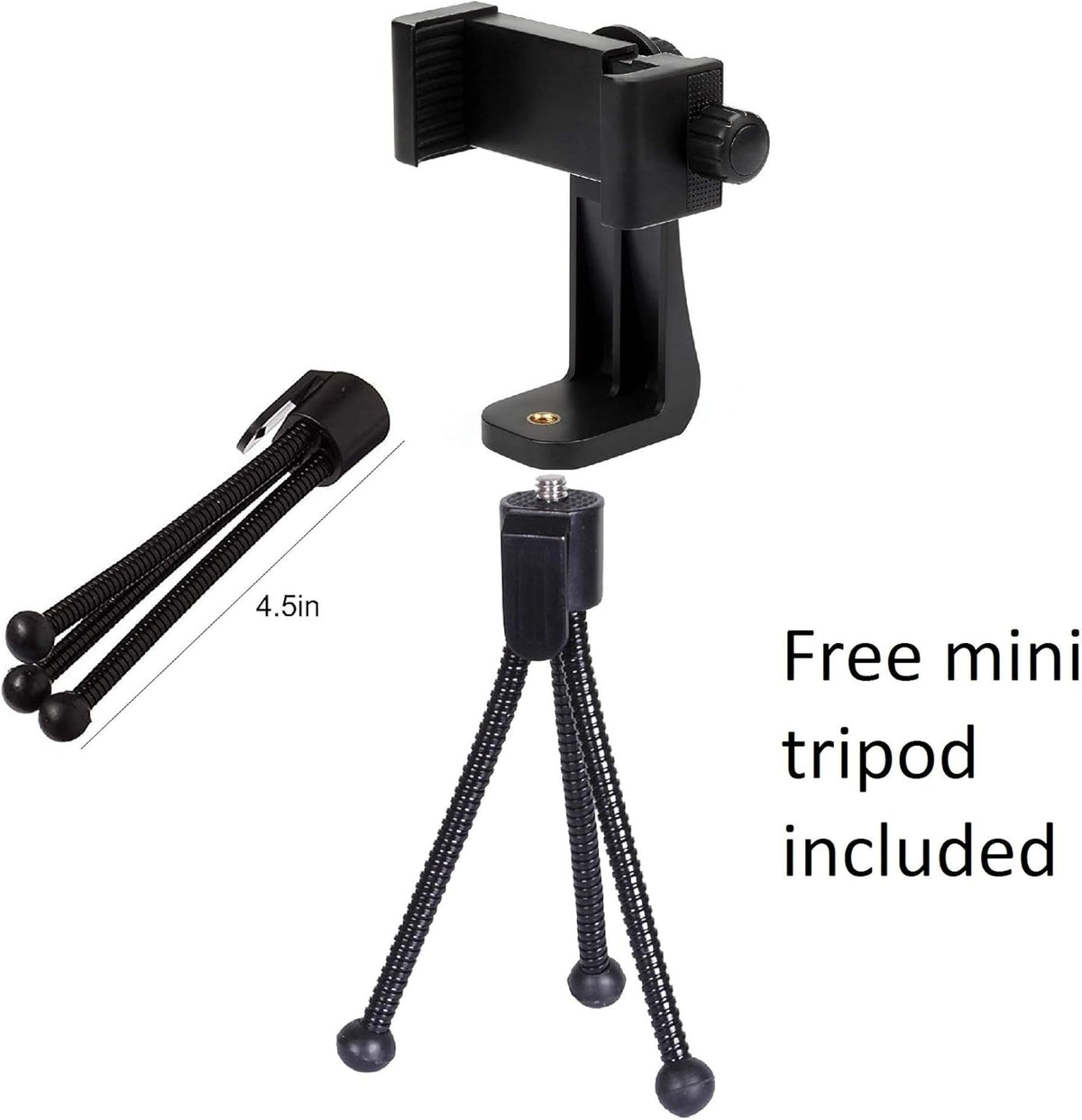 Alphx Innovations Alphx Tripod Phone Adapter with Adjustable Clamp, Vertical and Horizontal Holder to Mount Cell Phones