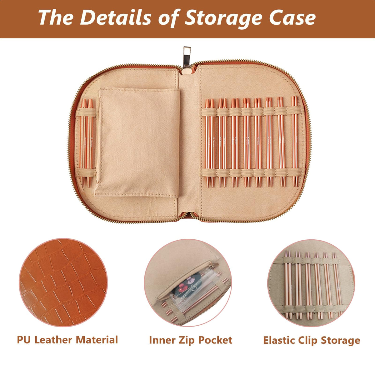 LYMIGER 13 Pairs Interchangeable Circular Knitting Needles Set, 4in Knitting Needles Set Aluminum 3-10mm with 20cm, 40cm, 60cm, 80cm, 100cm Rotatable Cables, Knitting Accessories and Case (Rose Gold)
