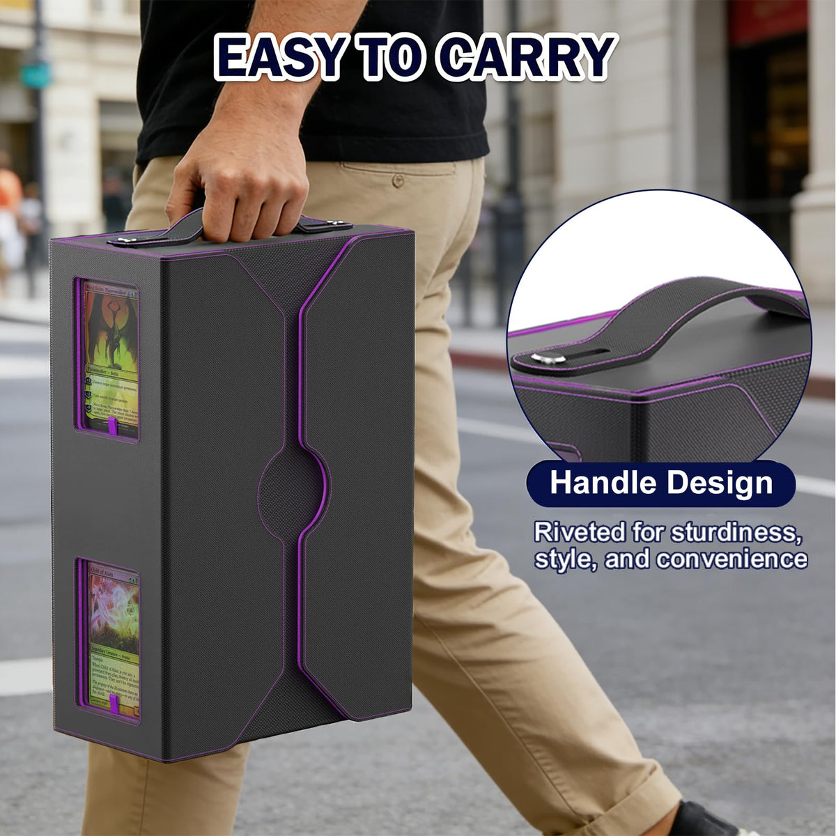Commander Deck Box for MTG, 4-Deck Modular Card Case with Dice Tray Holds 400+ Double-sleeved Cards, Portable Trading Cards Storage Box 35PT Magnetic Holders Dividers Display Window for TCG/EDH