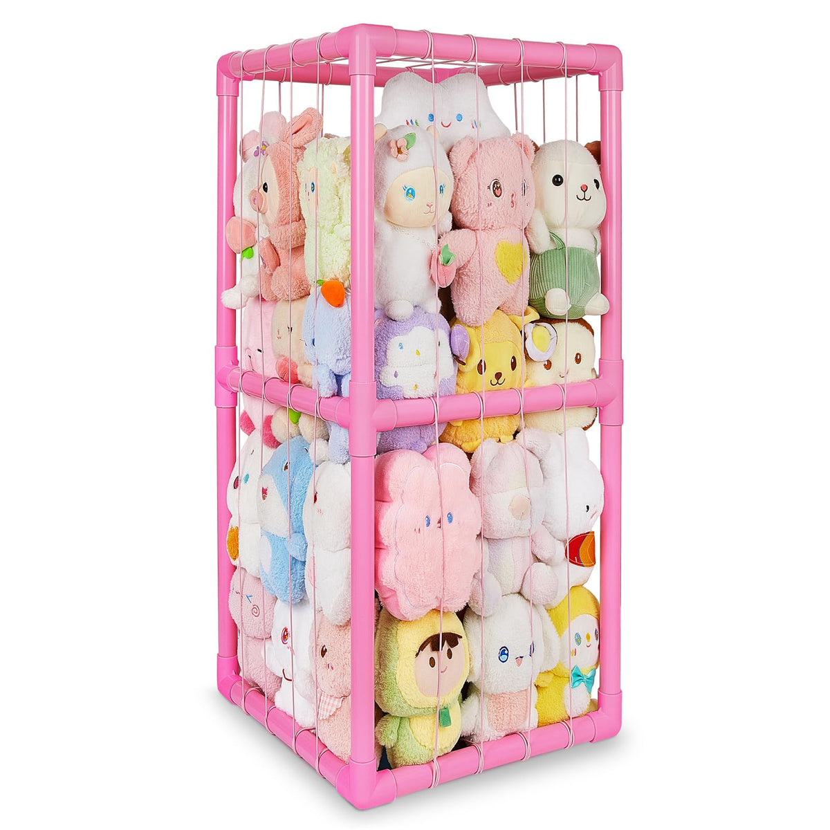 Unicorn Castle Stuffed Animals Storage Organizer with Thicken PVC Tubes Elastic Band Space Save Vertical Plushies Storage Stuffed Animals Zoo Cage for Kids,Pink