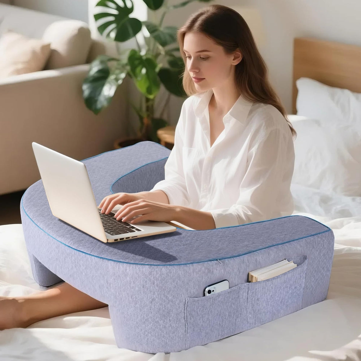 ASIEIT Extra Large Reading Pillow for Game, Ergonomic Laptop Pillow for Adults, Memory Foam Lap Desk Gaming Pillow for Reading, Working, Switch Gaming, Crocheting or Sitting in Bed, Floor Sofa