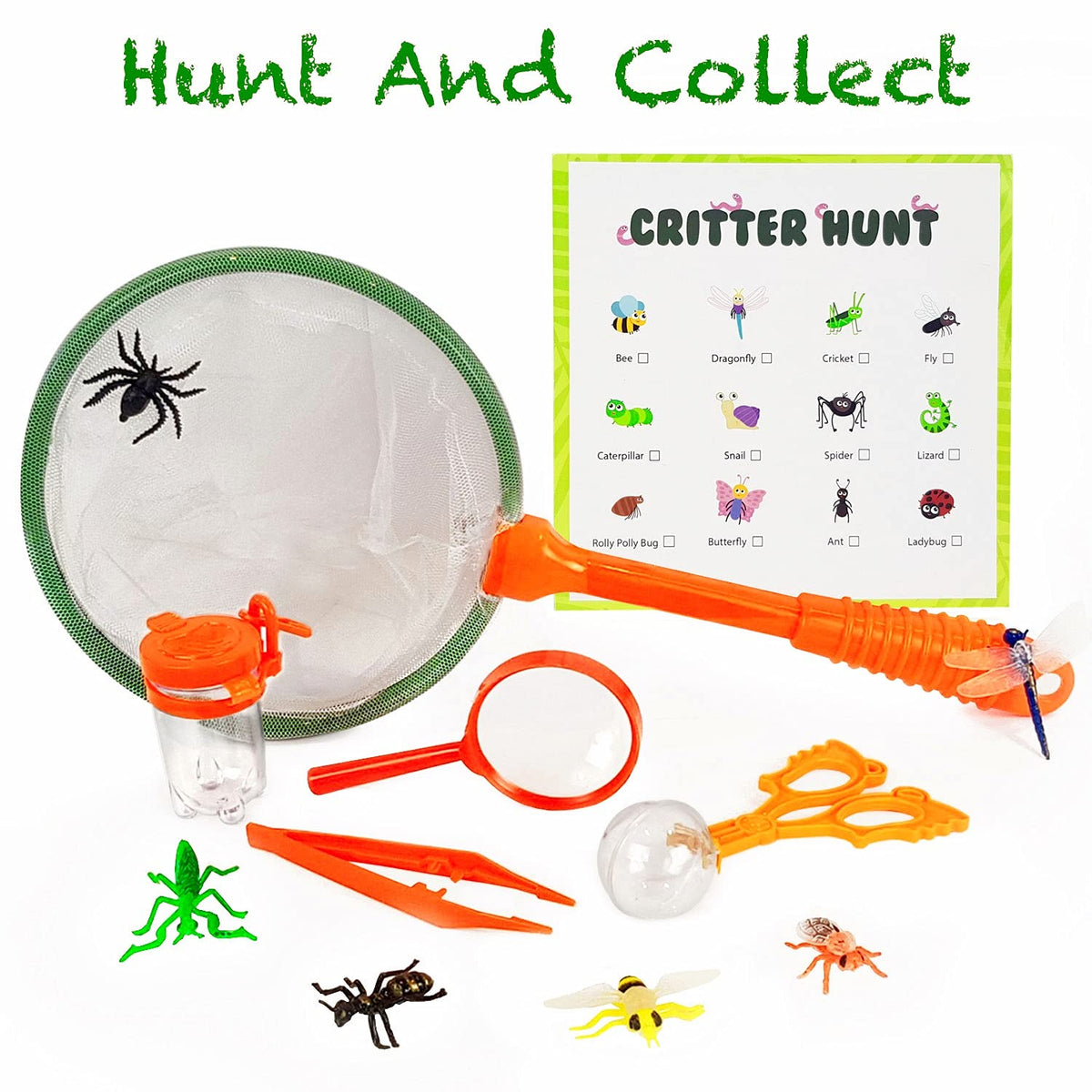 Adventure Kidz Outdoor Bug Exploration Kit, Binoculars, Magnifying Glass, Bug Containers, Viewers, Critter Cage, Butterfly Net, Backpack, Hat, Tweezers and Cups, Age 3+