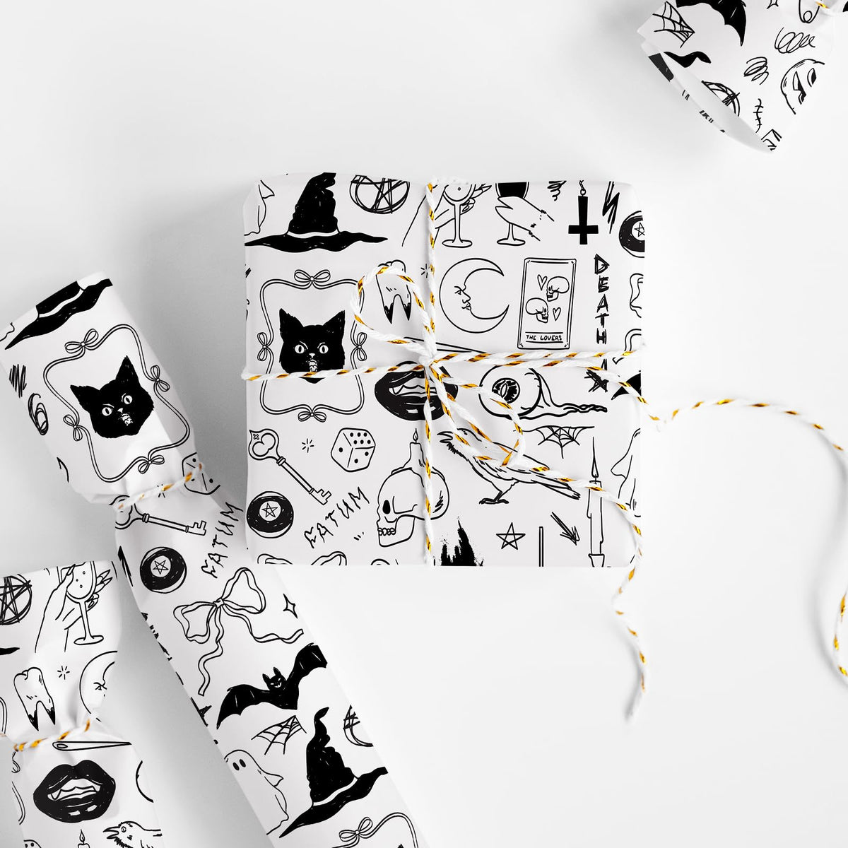 JarThenaAMCS Halloween Wrapping Paper - Mini Roll - 17 Inch x 32.8 Ft Black Cat Ghost Bat Gift Wrap Paper Single-Sided for Home Party DIY Crafts