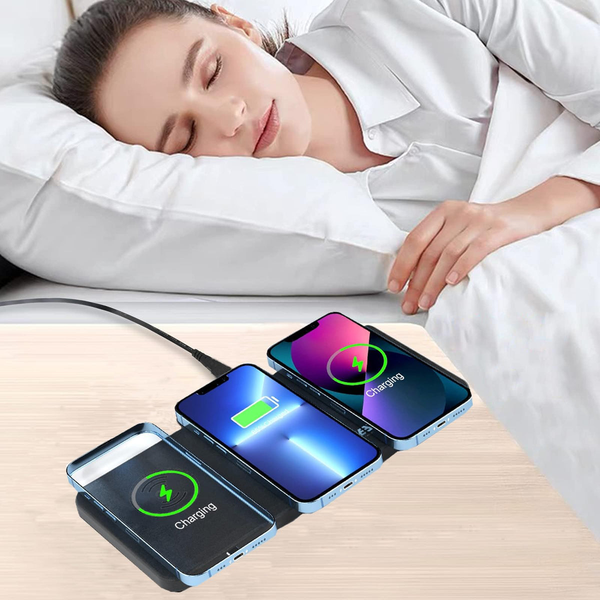 Magnetic Wireless Charger Pad - 3 in 1 Fast Mag-Safe Charging Station for iPhone 17/16/15/14/13/12 Series, AirPods 4/3/2 Pro, 15W Wireless Charging Mat/Pad for Apple Multiple Devices(with Adapter)