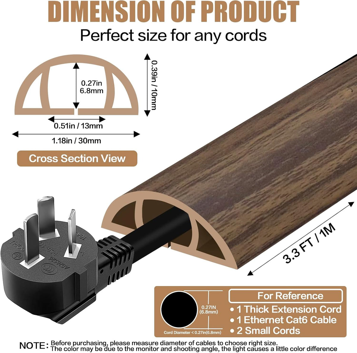 DBHXXMB-HH Hider,3.3FT Cavity:0.39"(W) 0.27"(H) Floor Cord Cover Self Adhesive Cord Cable Management, Extension Strip