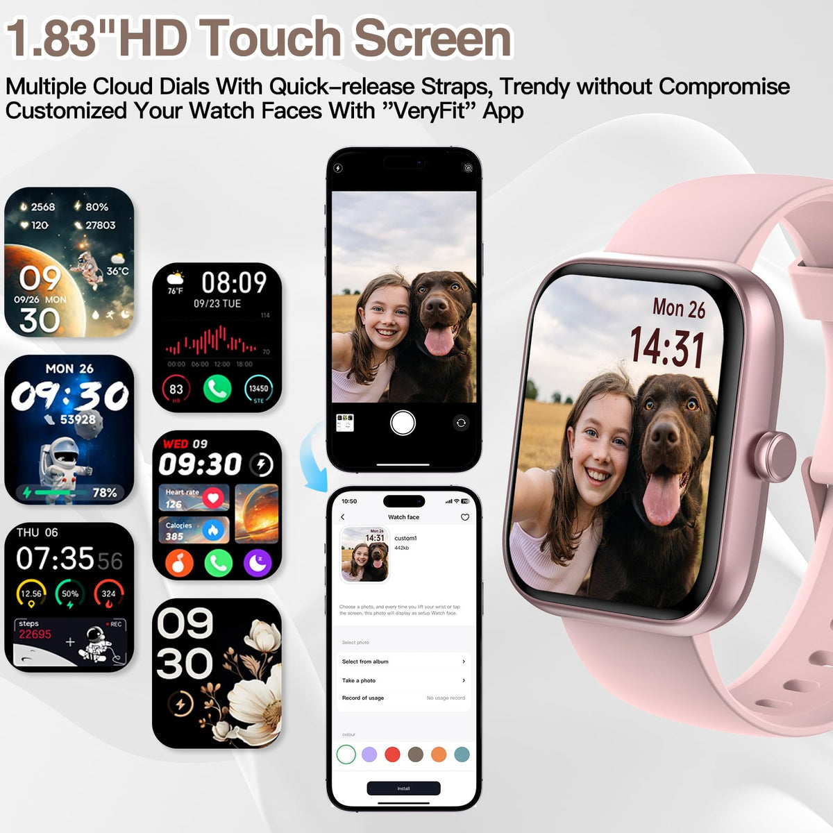 Smart Watch for Women Men with Bluetooth Call, Alexa Built-in Smartwatch, 1.83"DIY Dial Fitness Watch with Sleep Heart Rate Monitor, 110+ Sport Modes, IP68 Waterproof Watch Compatible with Android iOS