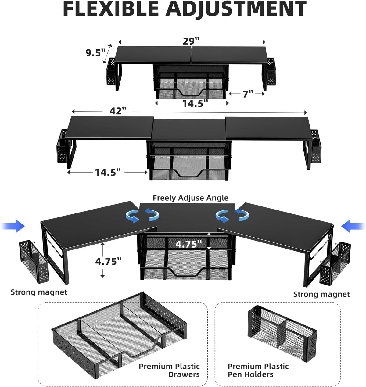 2 Simple Trending Desk Organizers and Accessories, Dual Monitor Stand Riser with Drawer and Pen Holder, Shelf for Top