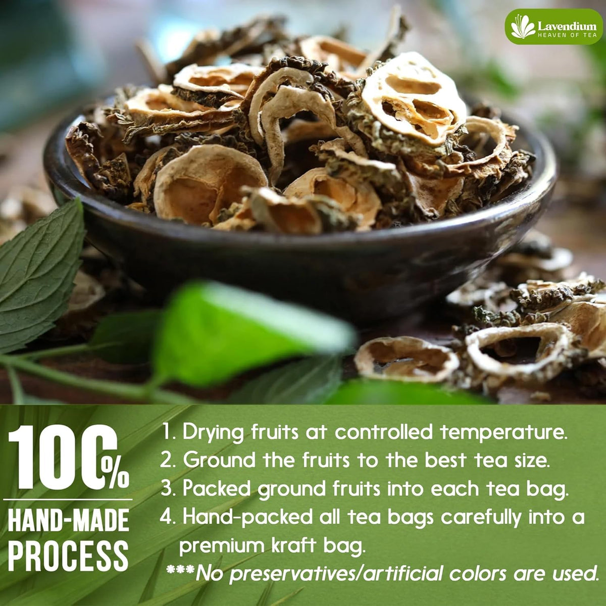 Lavendium, Premium 200 Tea Bags Bitter Melon Fruit Herbal Tea, 100% Natural and Pure, Hand-made, Made With Natural Materials-Corn Fiber Tea Bag, Sugar Free. Caffeine Free. Gluten Free. Vegan