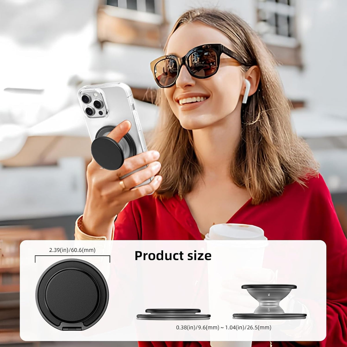 AUROX 17 16 15 14 13 12 Magnetic Phone Grip for Magsafe Phone Grips [Comfortable Grip], Expandable Collapsible Phone