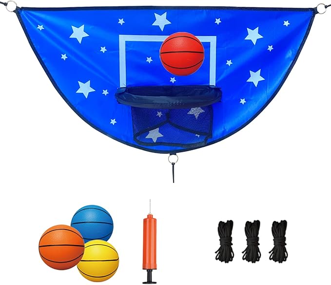 Trampoline Basketball Hoop, Attachment with Pump and Mini Ball, Universal Trampoline Accessories, Easy to Install