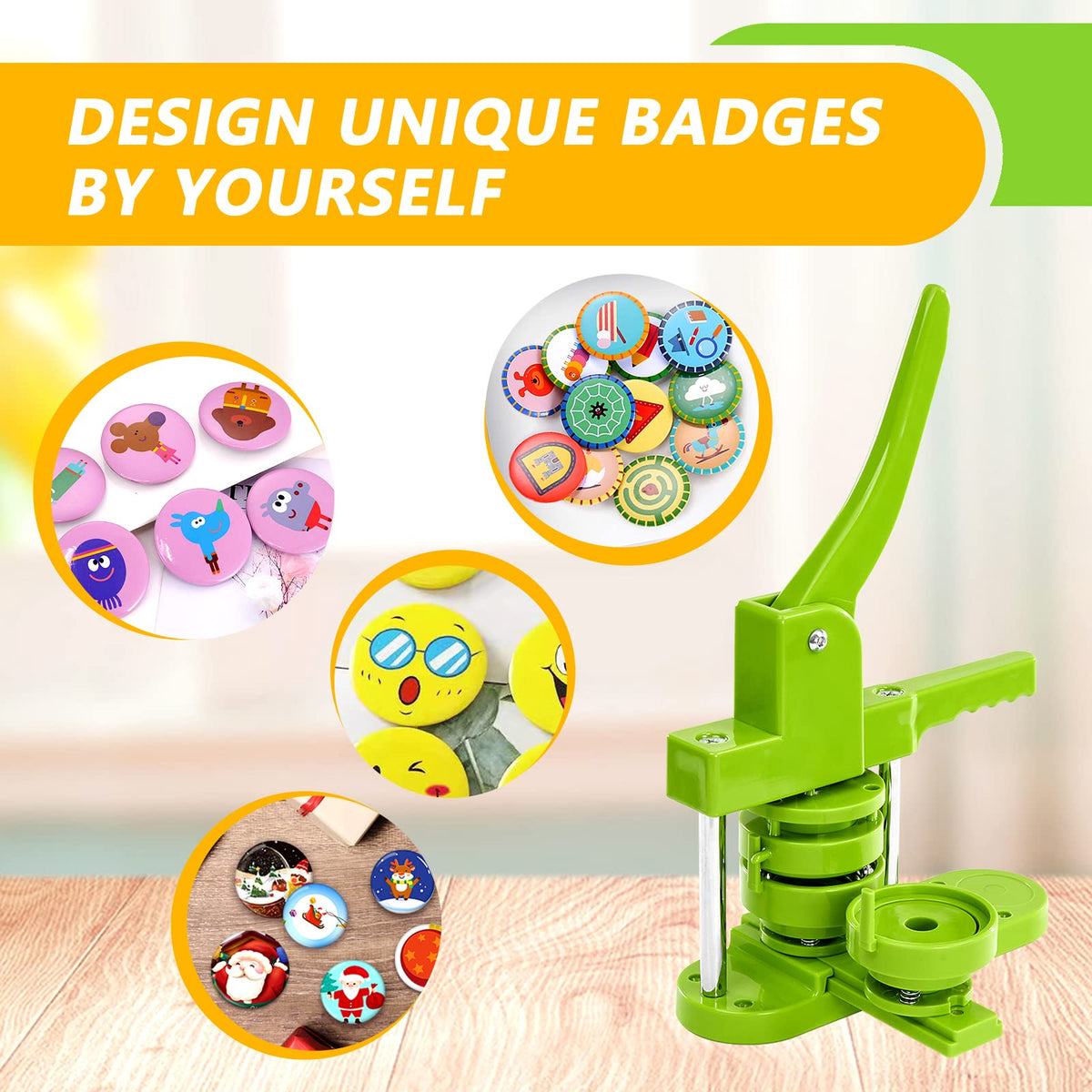 Button Maker Machine 75mm with Badge Pin Supplie Kit, 3-inch Pins Press Buttons Making with Blank Round Button Parts Metal Pin Back & Picture Paper & Plastic Mylar & Cutter, for DIY Keepsake Gift
