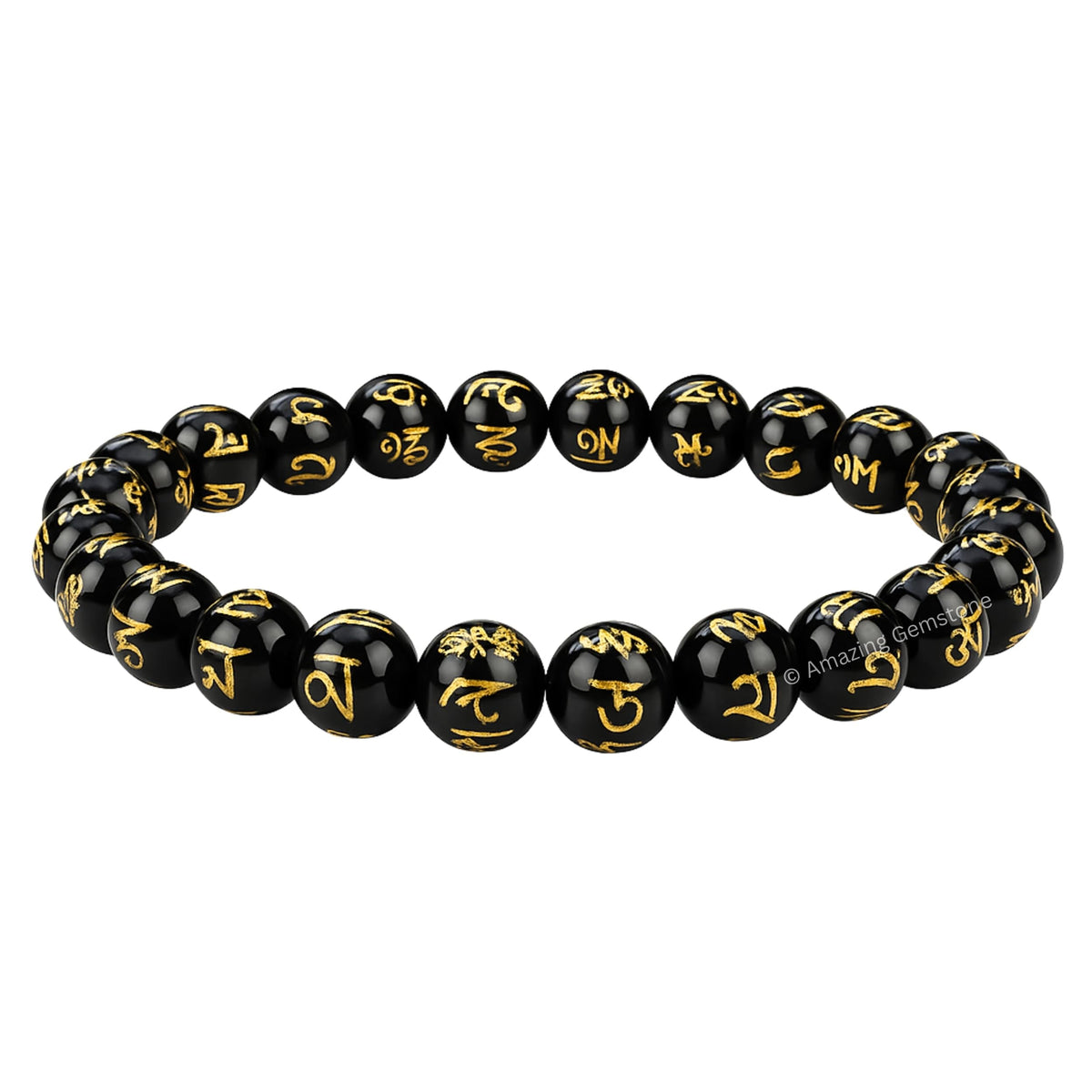 Amazing Gemstone Crystal Bracelet for Women Men's Gifts - Protection Healing Crystal Bracelet - 8mm Gemstone Beaded Stretchable Bracelet Pulseras Para Hombres Mujer Stocking Stuffers Mothers Day Gift (Black Agate (Om Mani Padme Hum))
