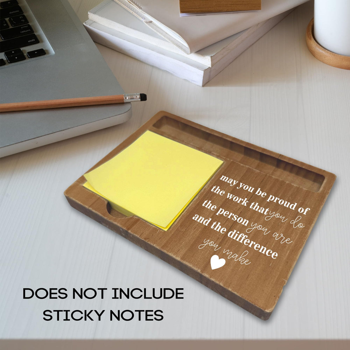 Wooden Desk Note Pen Holder, Inspirational Quote with May You Be Proud of, Motivational Decor for Office Home, Definition Work Gifts for Colleague Family Friends-A02