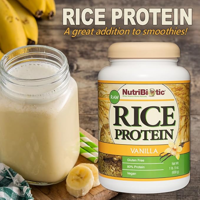 NutriBiotic ??Vanilla Rice Protein, 1 Lb 5 Oz (600g) | Low Carb, Keto-Friendly, Vegan, Raw Protein Powder | Grown & Processed Without Chemicals, GMOs or Gluten | Easy to Digest & Nutrient-Rich