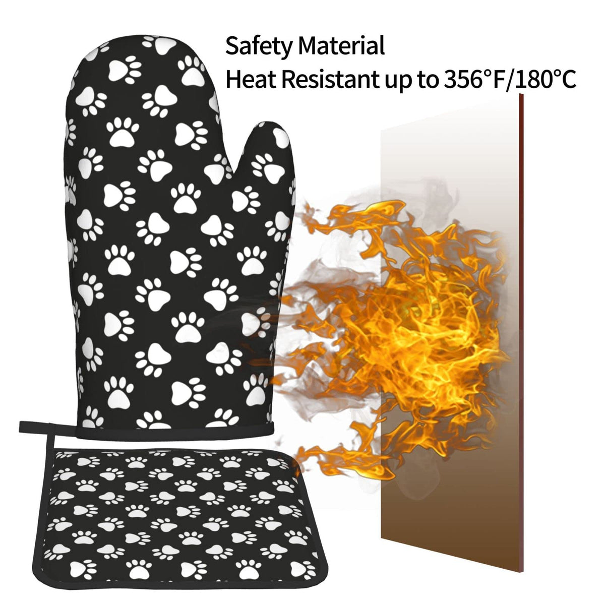 Oplp Dog and Cat Paw Print Oven Mitts and Pot Holders Heat Resistant Oven Mitts Safe for Baking Cooking BBQ