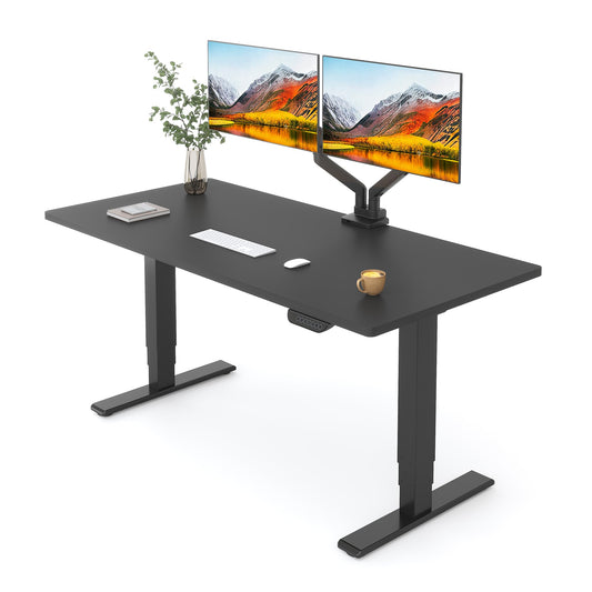 FLEXISPOT E6 MAX Dual Motor 55x28 Inch 3-Stage Heavy Duty Standing Desk, 330lbs Weight Capacity, Height Adjustable Desk w/Cable Management & Wheels (Seamless Black Desktop + Black Frame)