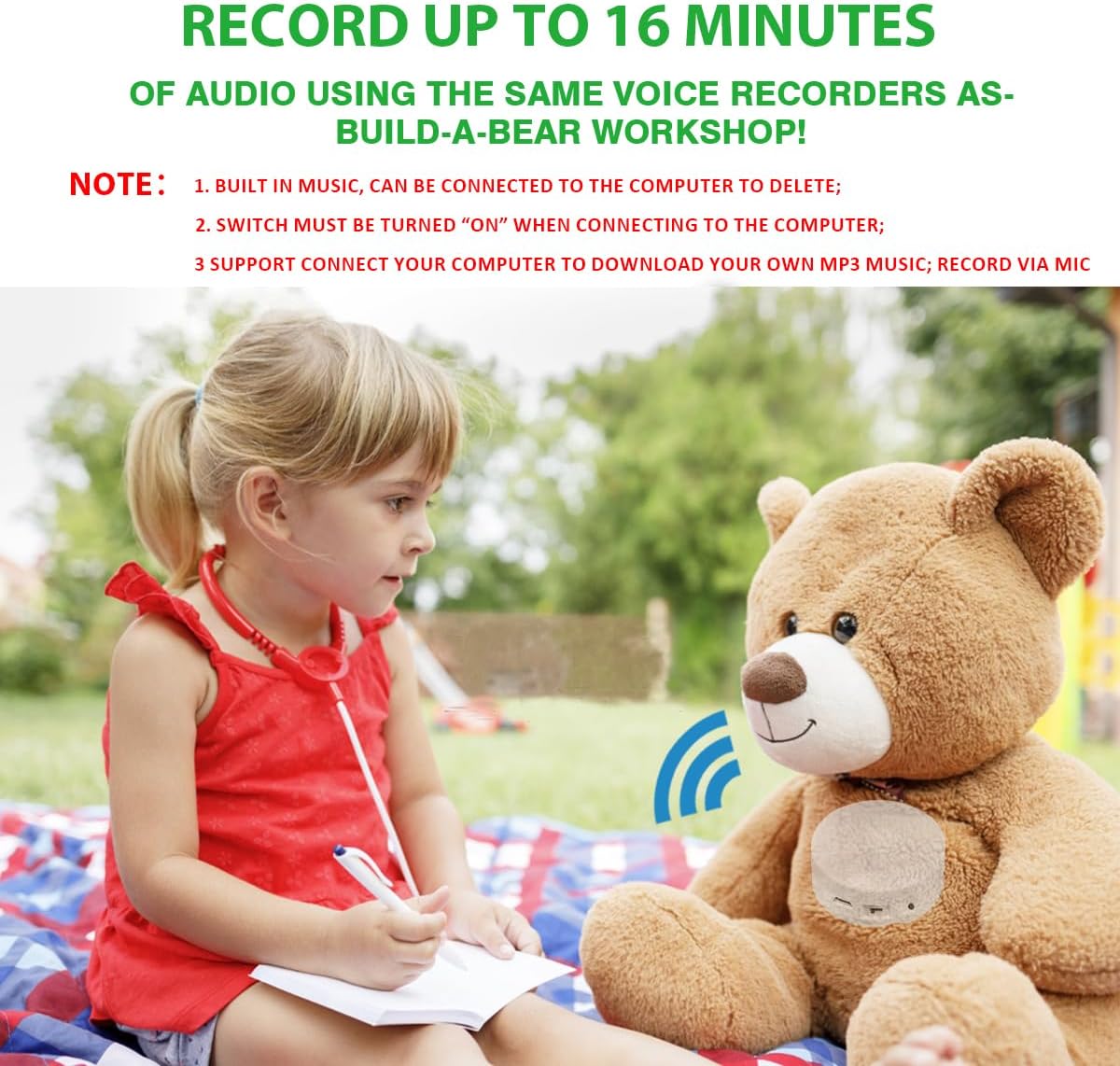 XLW 16 Min Voice Recorder,DIY Voice Recording Button for Stuffed Animals, Bear,Plush, Baby Doll,Pillow. Record Custom