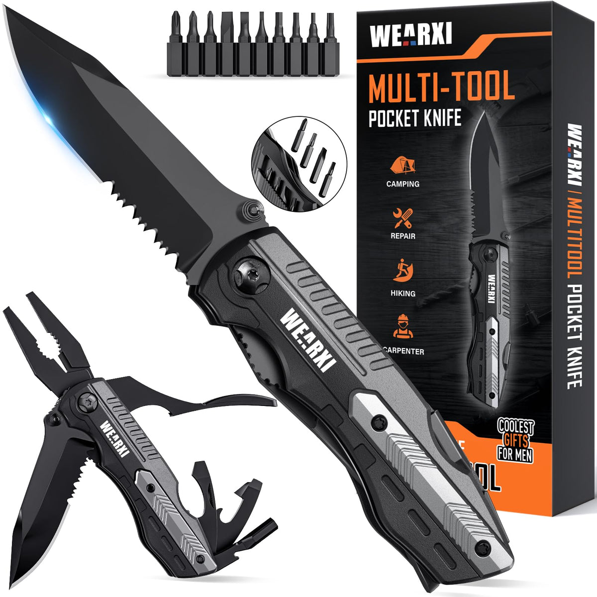 WEARXI Gifts for Men, Pocket Knife Multitool, Fathers Day Dad Gifts from Daughter Son, Mens Gifts for Dad/Him/Husband, Birthday Gift for Men/Boyfriend, Dad Gifts Cool Gadgets, Camping Essentials