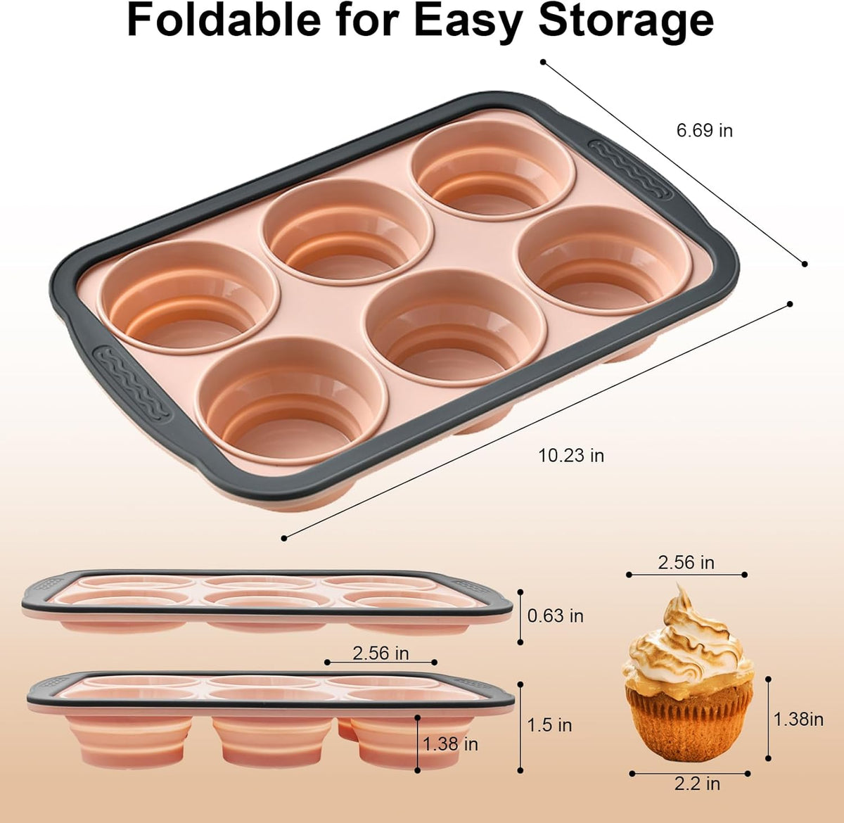 Skiennix Silicone Muffin Pan - Nonstick 6-Cup Baking Molds | BPA-Free, Easy Release, Dishwasher Safe