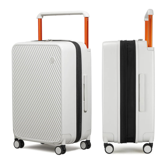mixi Large Capacity Expandable Luggage Suitcases With Spinner Wheels,Upgrade Wide Handle PC Hardshell Rolling Travel Suitcase with TSA Lock, Checked-Medium 24-Inch, Smoke White