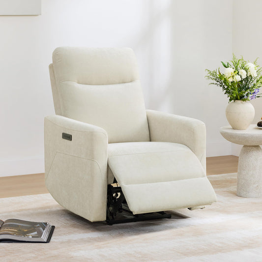 CHITA Power Recliner Chair for Adults, Electric Zero Clearance Wall Hugger Recliner for Small Spaces, Modern Living Room and RV Recliner Chair with Adjustable Power Headrest & Charging Ports, Cream