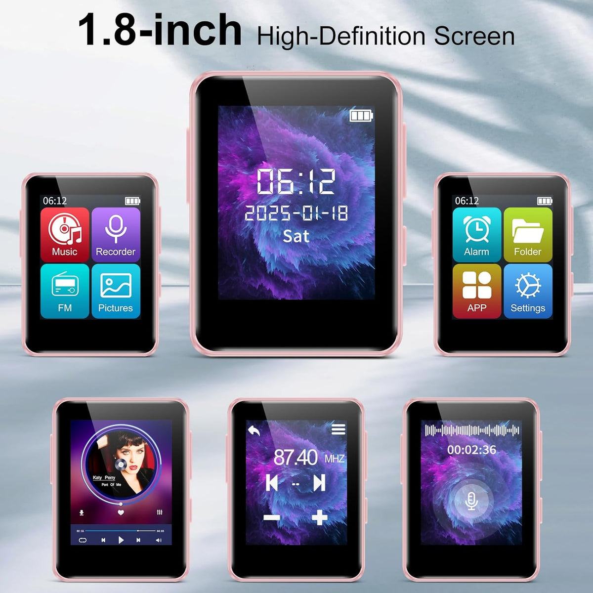 woolynew 1.8 inch 64GB MP3 512GB HiFi Portable Music Player, Equipped with Bluetooth Sport Player, FM Radio, Recording