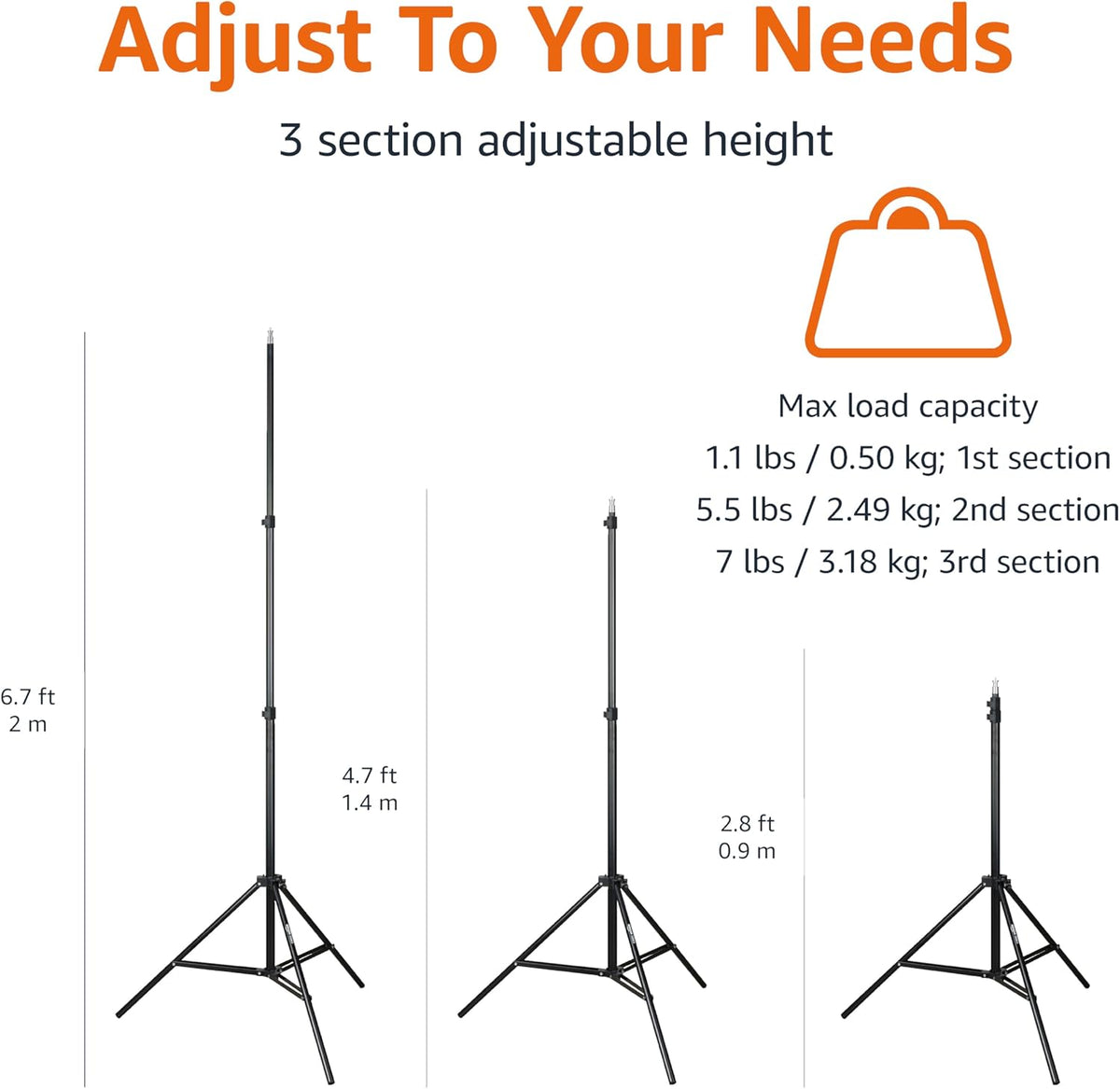 Amazon Basics 2.8-6.7 Portable Aluminum Photography Light Stand Tripod with Case, feet, Black