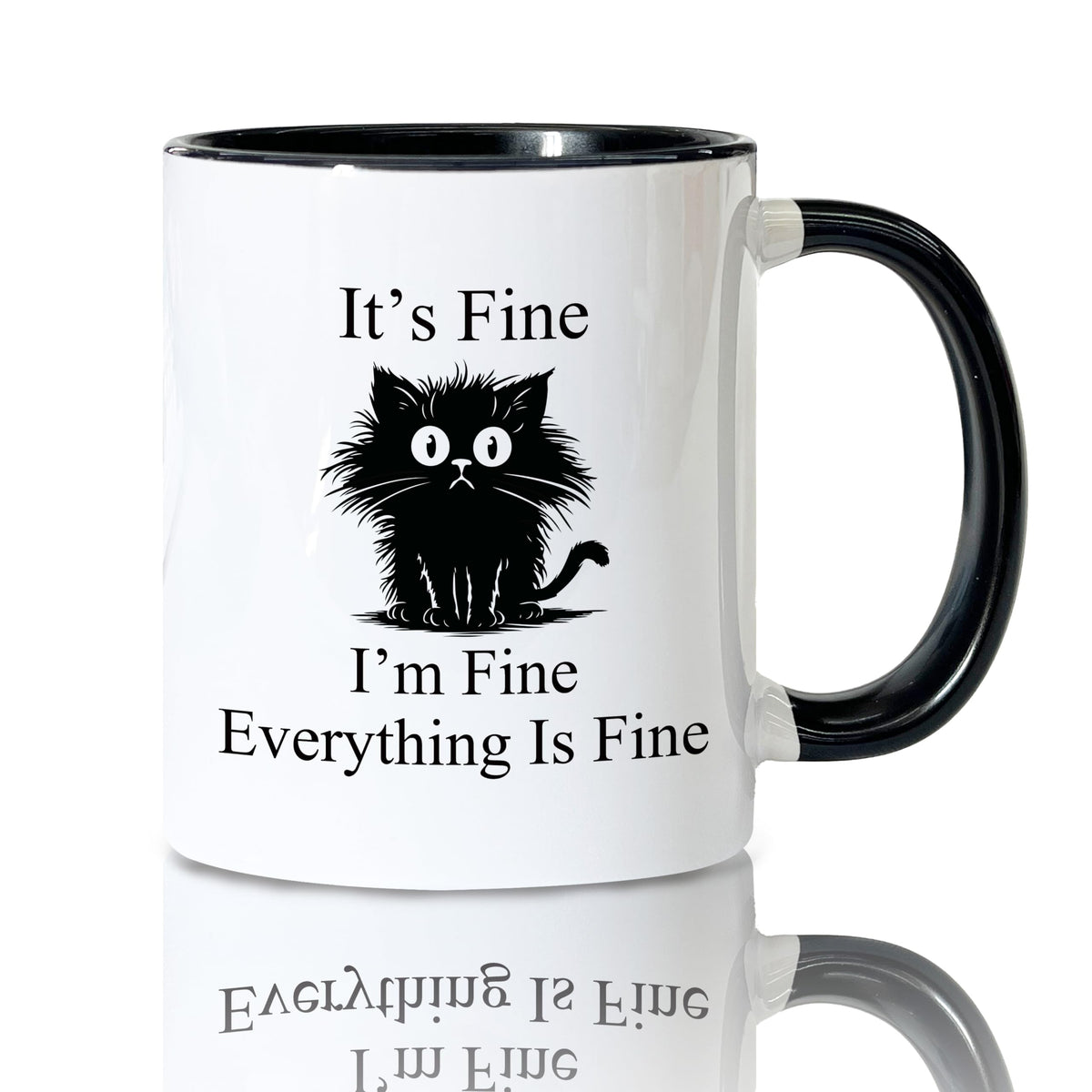 Foyoulame Black Cat Gifts Funny Coffee Mugs - Black Cat Mug, Funny Sarcastic Cats Coffee Teacup, Cat Lover Gifts for Women, I'm Fine Everything is Fine Ceramic CoffeeMug 11oz