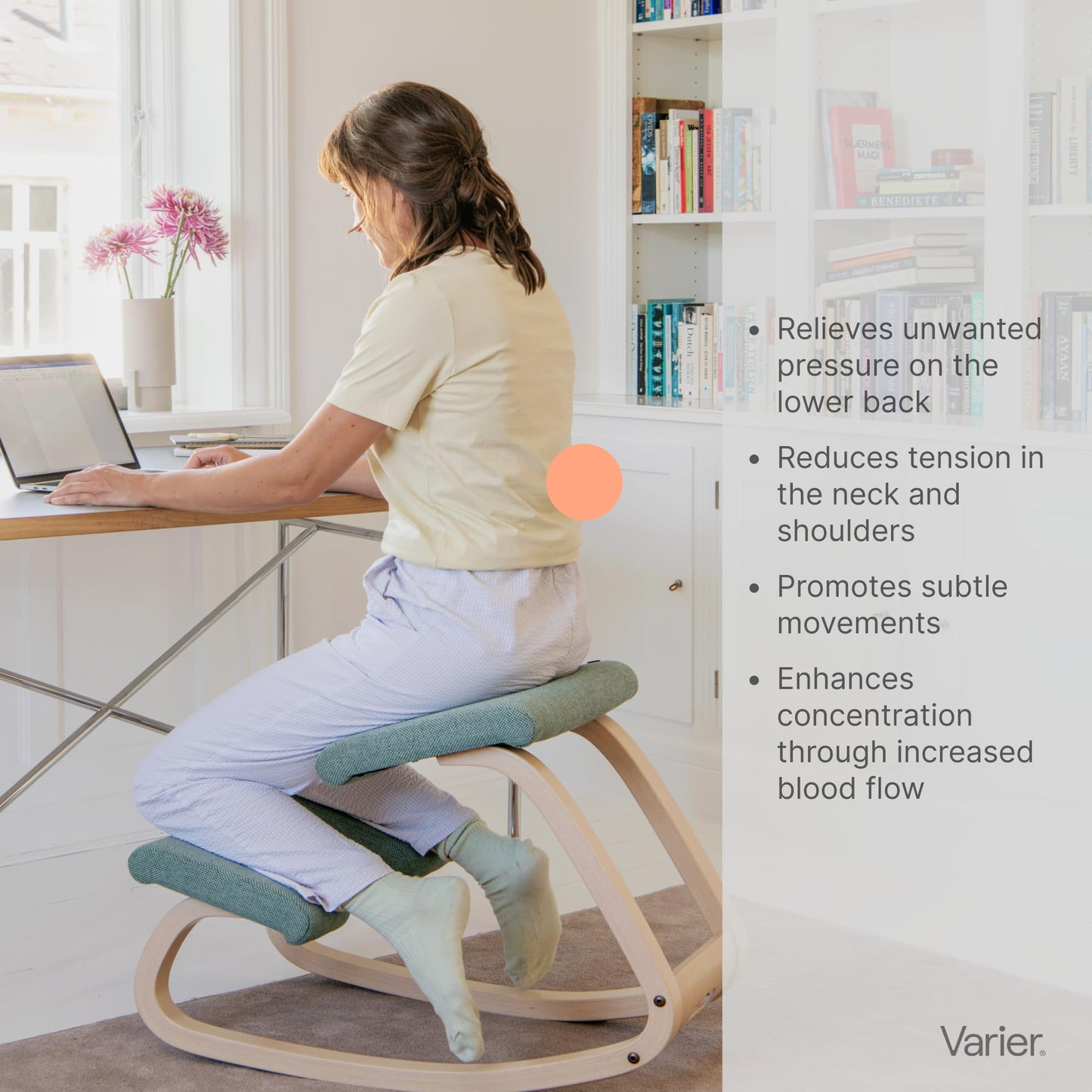Varier Variable Natural/Black Ergonomic Office Kneeling Chair for Desk – Back Pain Relief, Rocking Seat for Home, Study & Posture Support – 10 Year Quality Guarantee