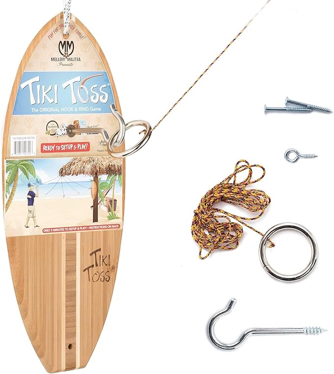Tiki Toss Ring Toss Game for Adults & Kids - Hook and Ring Games with String and Hooks for Indoor/Outdoor Use, Man Cave Decor & Stuff, Gifts for Men - Standard or Deluxe 12.3" / Tiny 5"