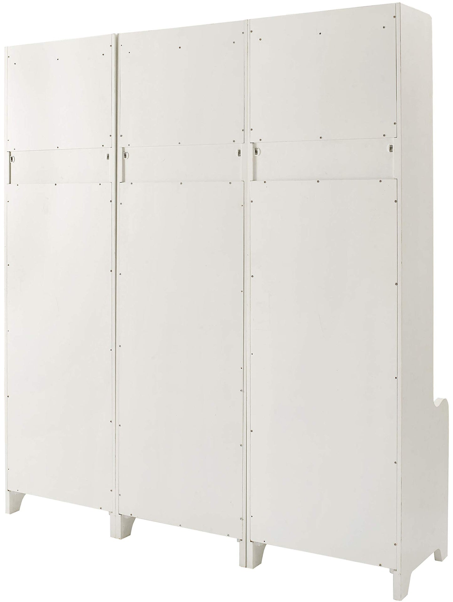 Crosley Furniture Fremont 3-Piece Hall Tree Entryway Set with Storage Cabinets and Coat Rack Hooks, Distressed White