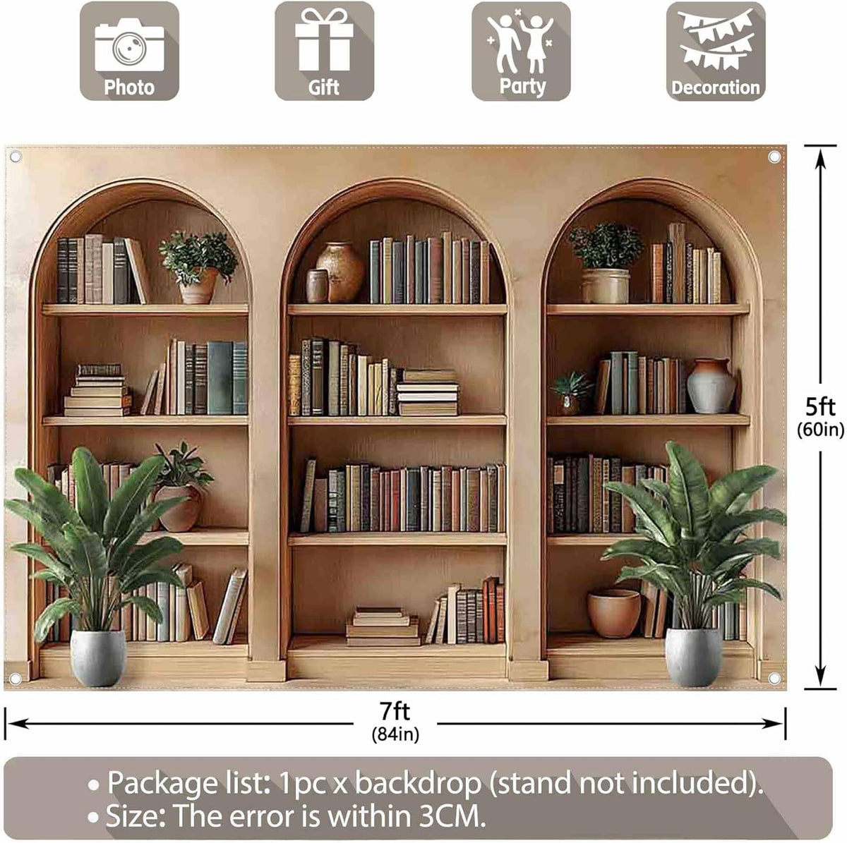YCUCUEI 7x5ft Fabric Arched Bookshelf Backdrop School Library Books Modern Office Plants Video Conference Photography