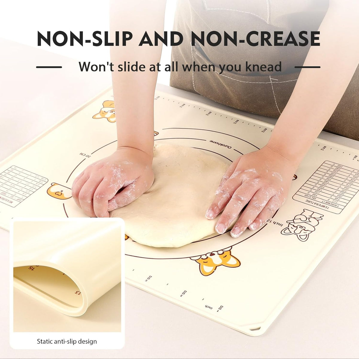Ourokhome Silicone Baking Mat - Non-Stick, BPA-Free, 20'' x 16'' | Durable, Dishwasher Safe, Beige