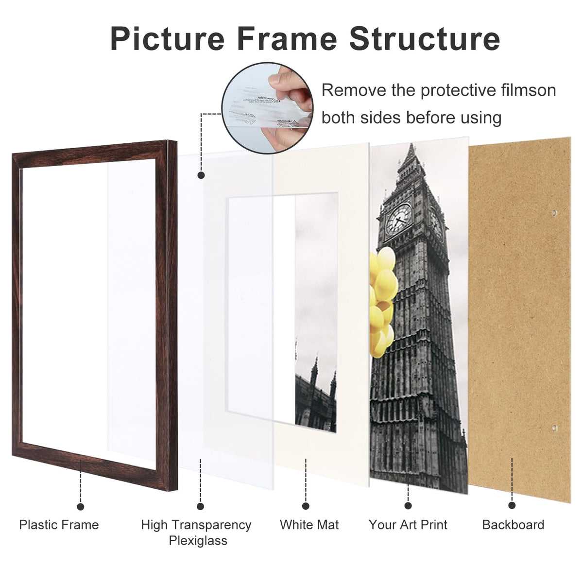 BSRHOME Picture Frame, Set of 2 - 12x16 with Plexiglass, Brown - Tabletop & Wall Mount, Matted, Classic Style, Ideal Gift for Special Occasions